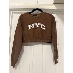 Forever 21 Women’s NYC Cropped Long Sleeve Brown Size S Casual Street Style